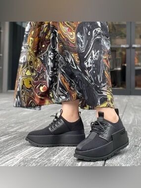 United Nude Roko Run II - Black Platform Knit Sneakers